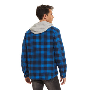 TACVASEN Blue Grey Men's Hooded Thick Plaid Flannel Long Sleeve Winter Cotton Coat with Pockets