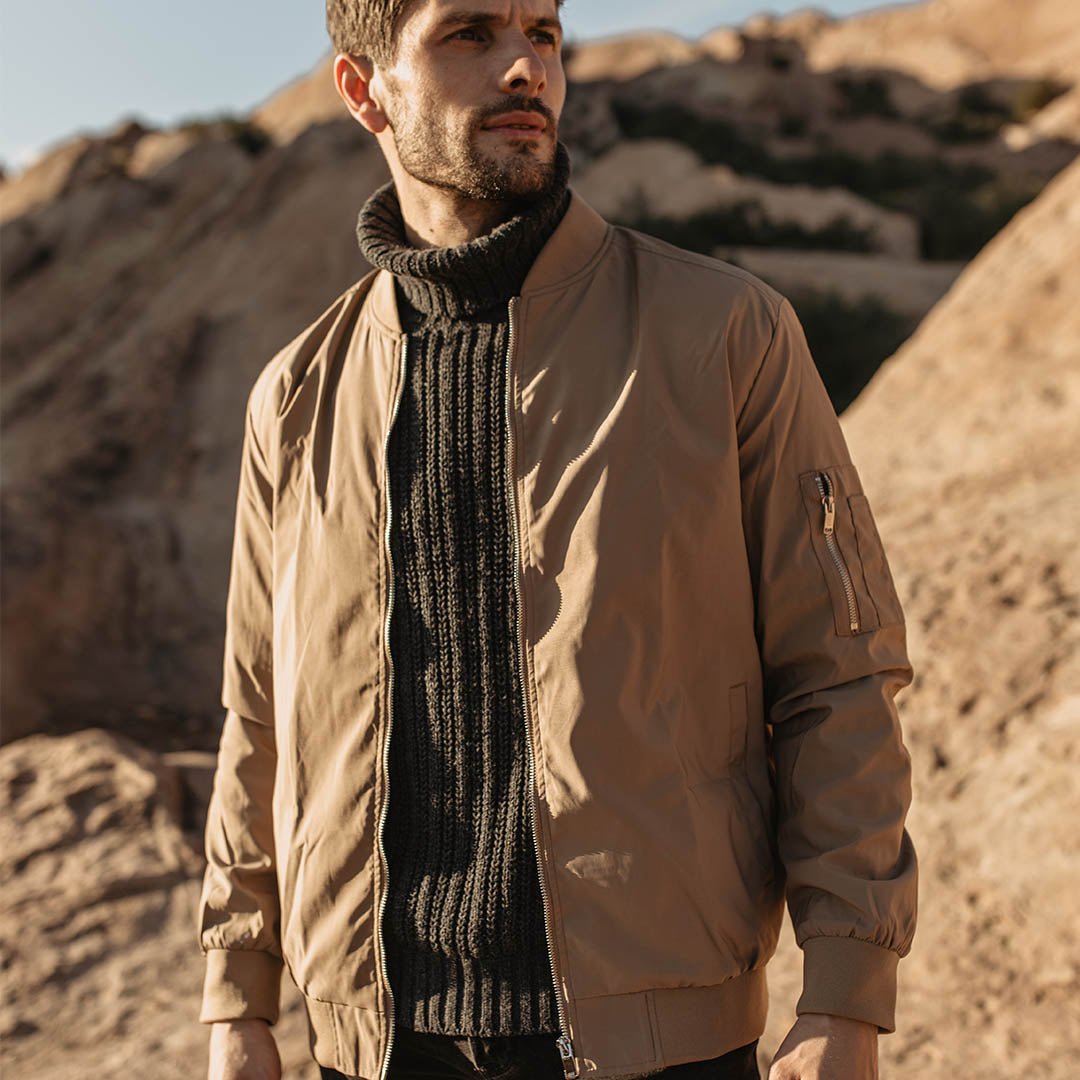 TACVASEN Khaki Men's Lightweight Bomber Jacket Casual Windbreaker
