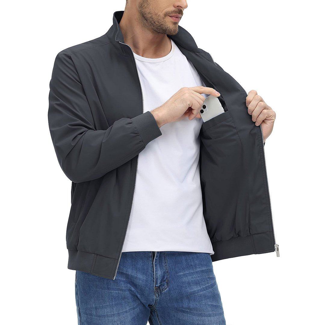 TACVASEN Dark Grey Men's Lightweight Casual Bomber Jacket