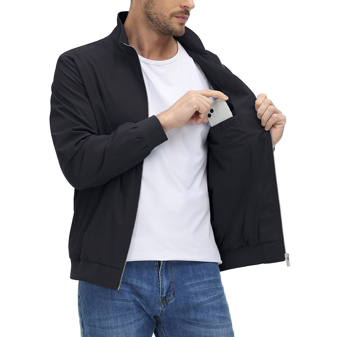 TACVASEN Black Men's Lightweight Casual Bomber Jacket