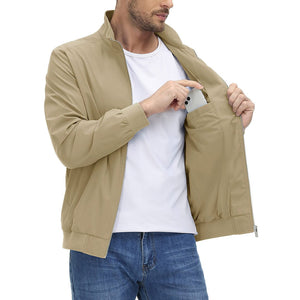TACVASEN Khaki Men's Lightweight Casual Bomber Jacket