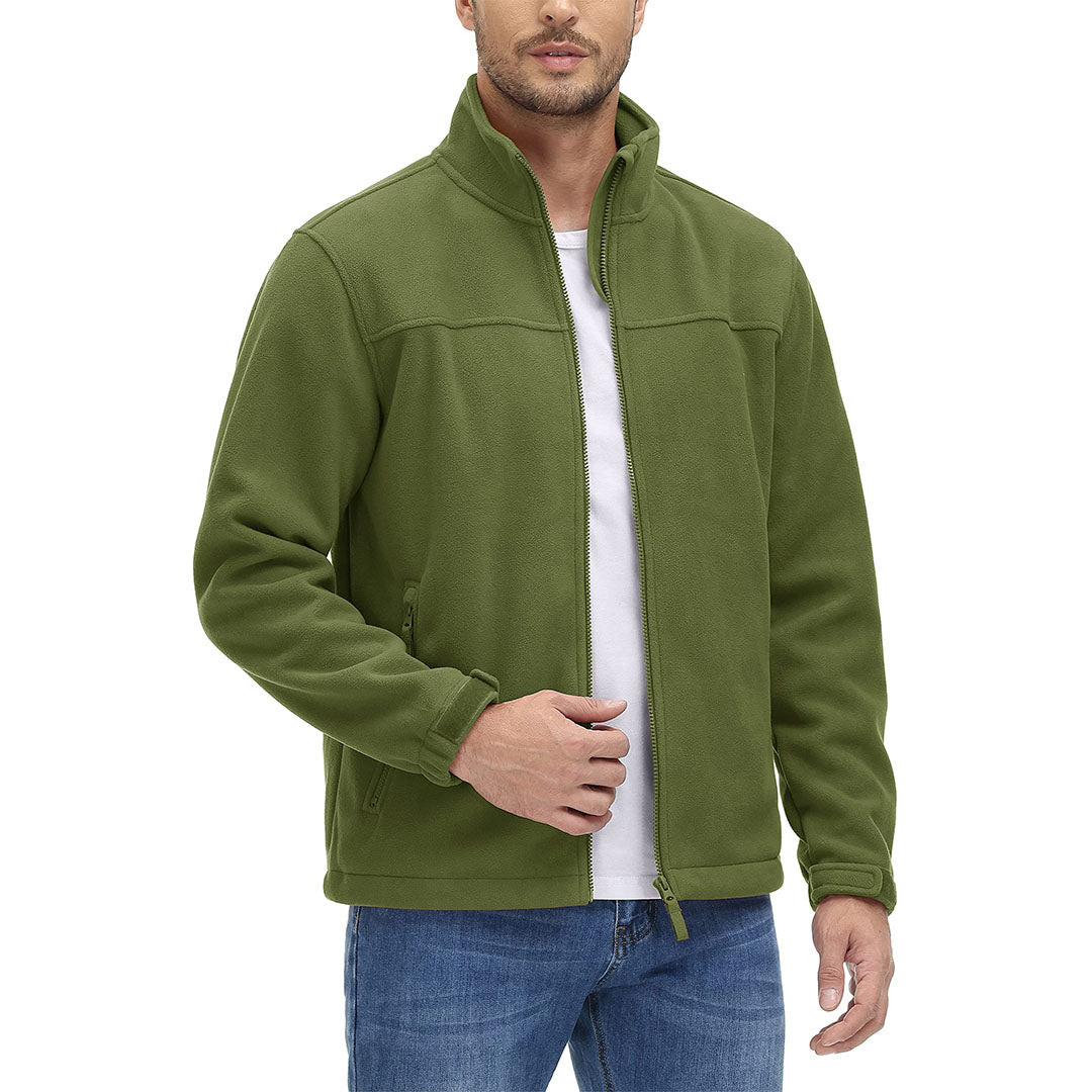 TACVASEN Army Green Men's Lightweight Full Zip Casual Fleece Jacket