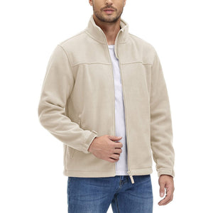 TACVASEN Beige Men's Lightweight Full Zip Casual Fleece Jacket