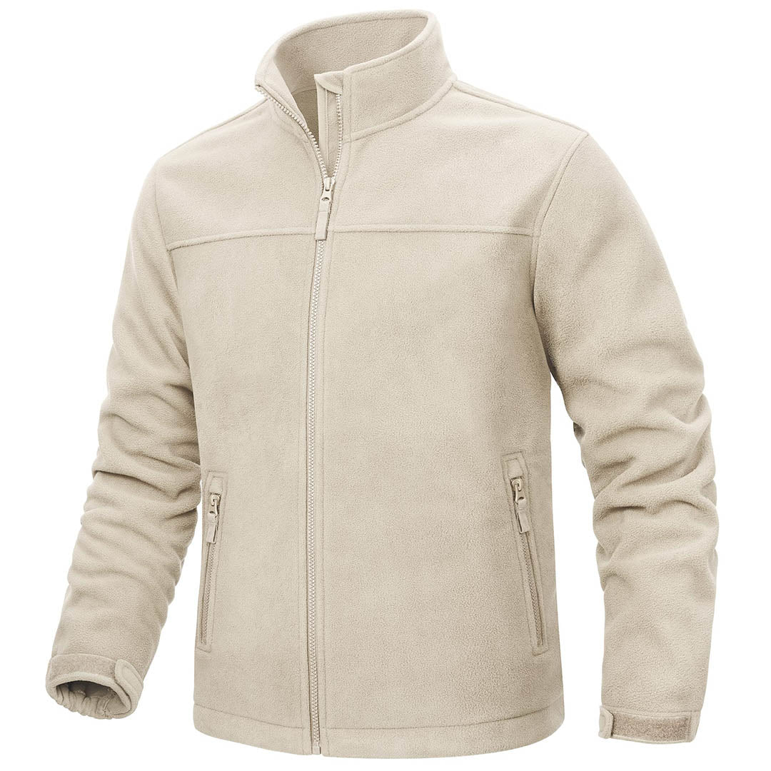 TACVASEN Beige Men's Lightweight Full Zip Casual Fleece Jacket