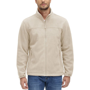 TACVASEN Beige Men's Lightweight Full Zip Casual Fleece Jacket