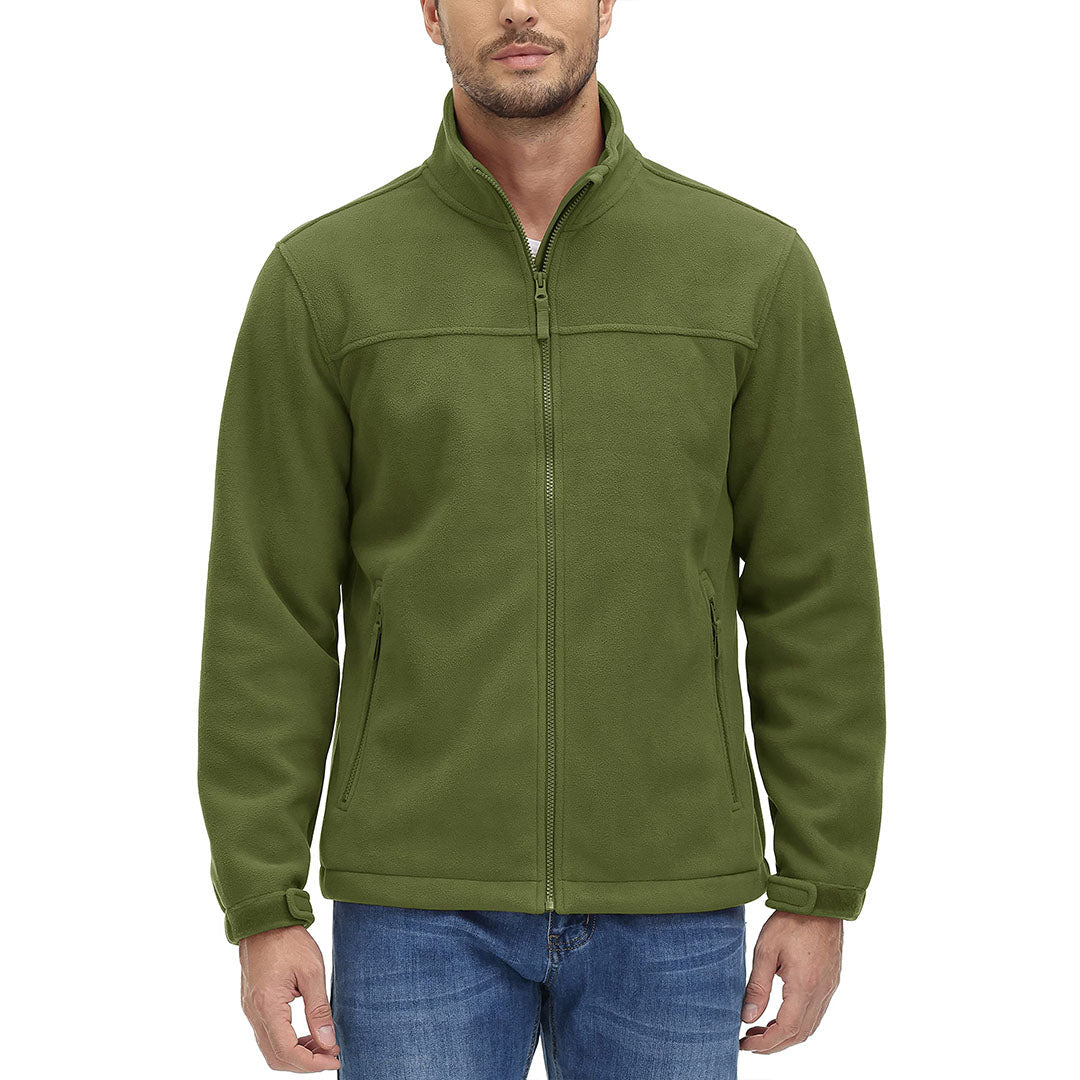 TACVASEN Army Green Men's Lightweight Full Zip Casual Fleece Jacket