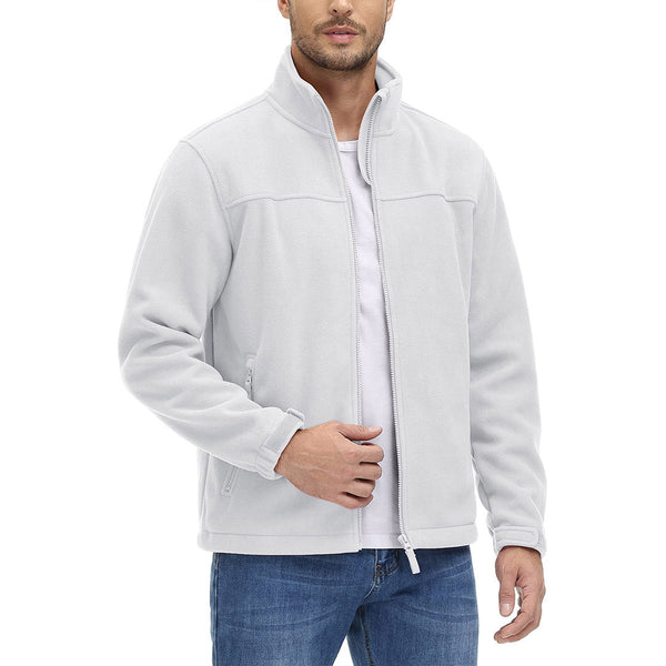 TACVASEN White Men's Lightweight Full Zip Casual Fleece Jacket