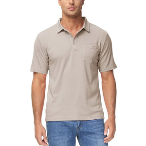 TACVASEN Khaki Men's Lightweight Hiking Fishing Polo Shirts