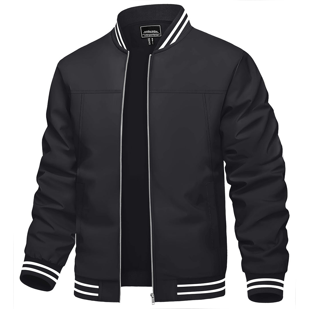 TACVASEN Black Men's Spring Lightweight Bomber Jacket Casual Windbreaker