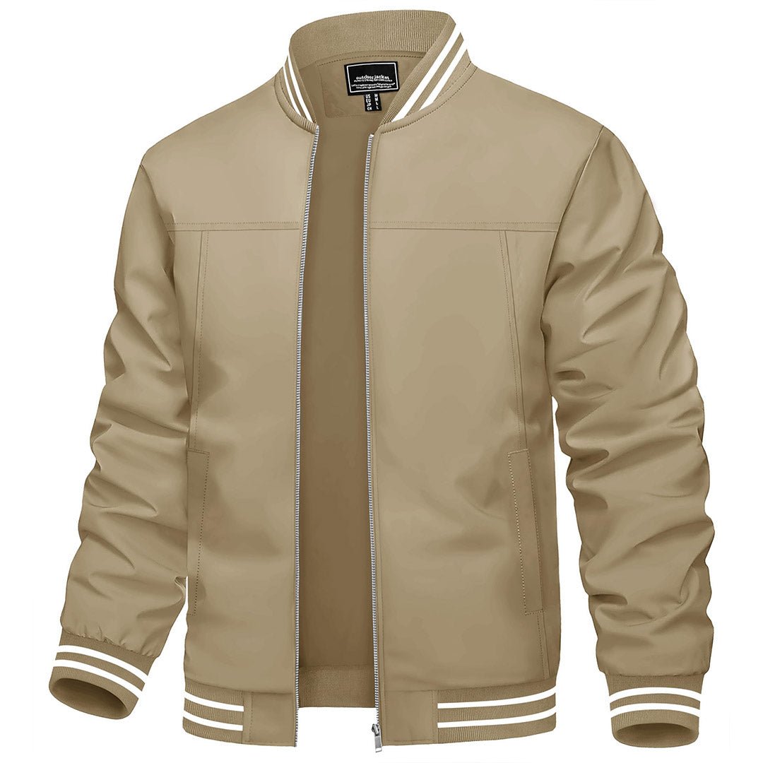 TACVASEN Khaki Men's Spring Lightweight Bomber Jacket Casual Windbreaker