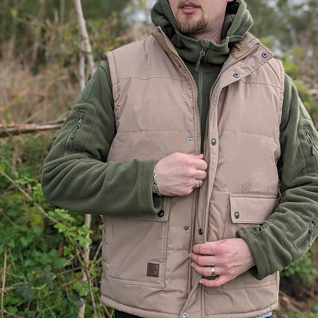 TACVASEN Khaki Men's Outerwear Vests with Fleece Liner Hiking Jacket