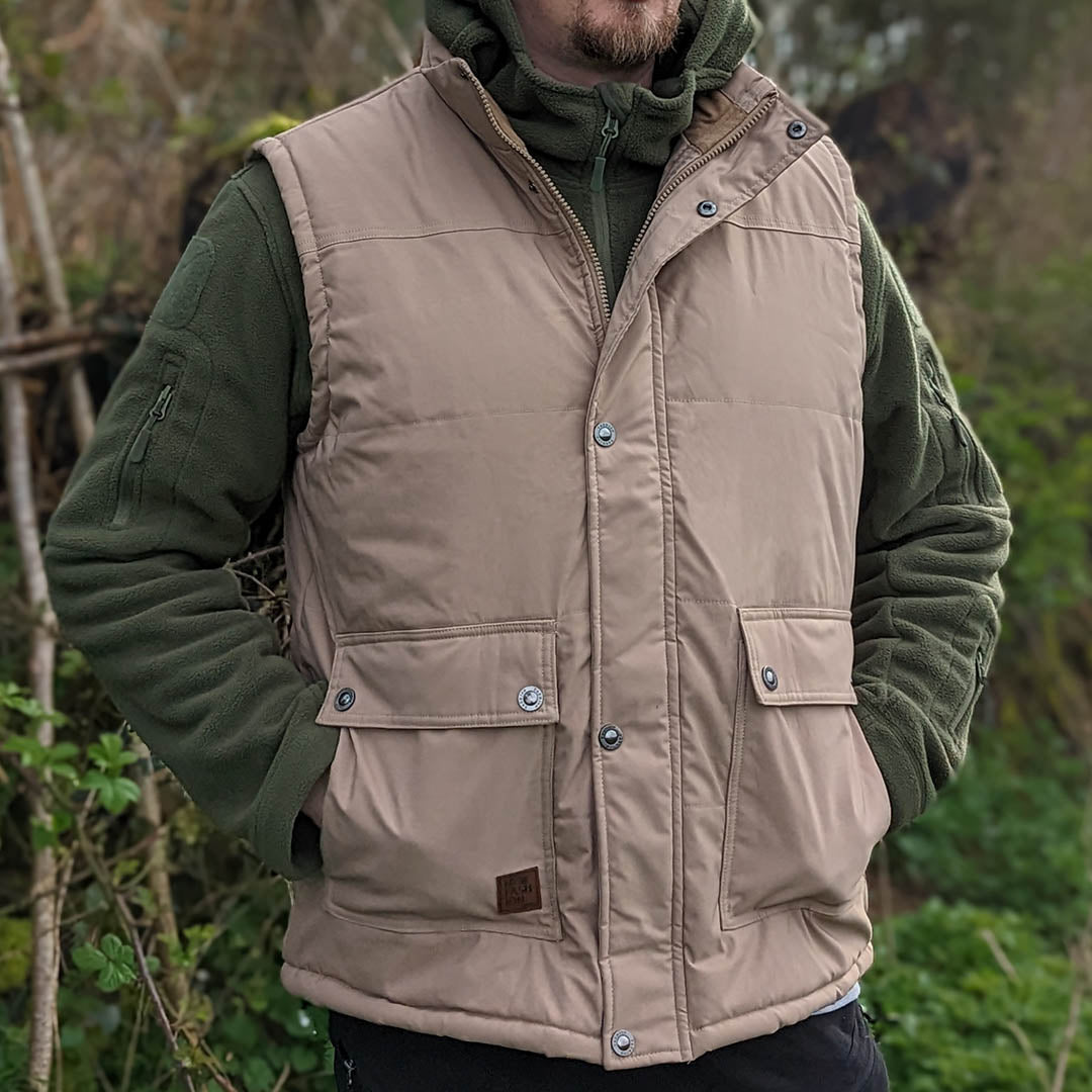 TACVASEN Khaki Men's Outerwear Vests with Fleece Liner Hiking Jacket
