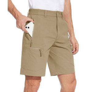 TACVASEN Khaki Utility Cargo Shorts 5 Zip Pockets