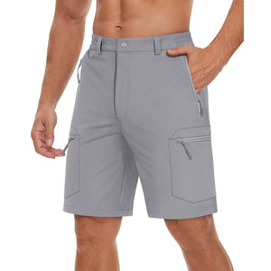 TACVASEN Khaki Utility Cargo Shorts 5 Zip Pockets