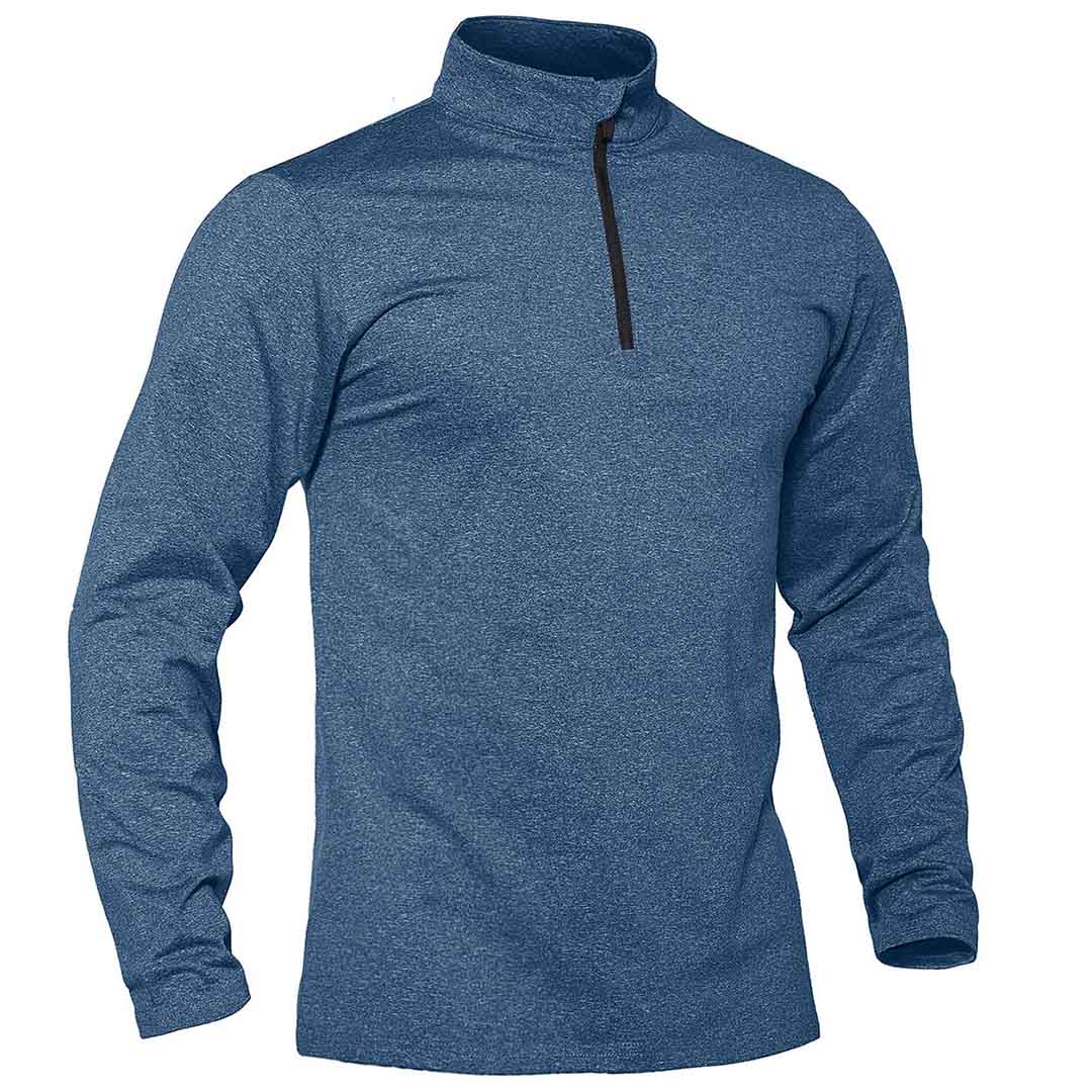 TACVASEN Blue Grey Men's Quarter Zip Thermal Fleece Lined Pullover Sweatshirt
