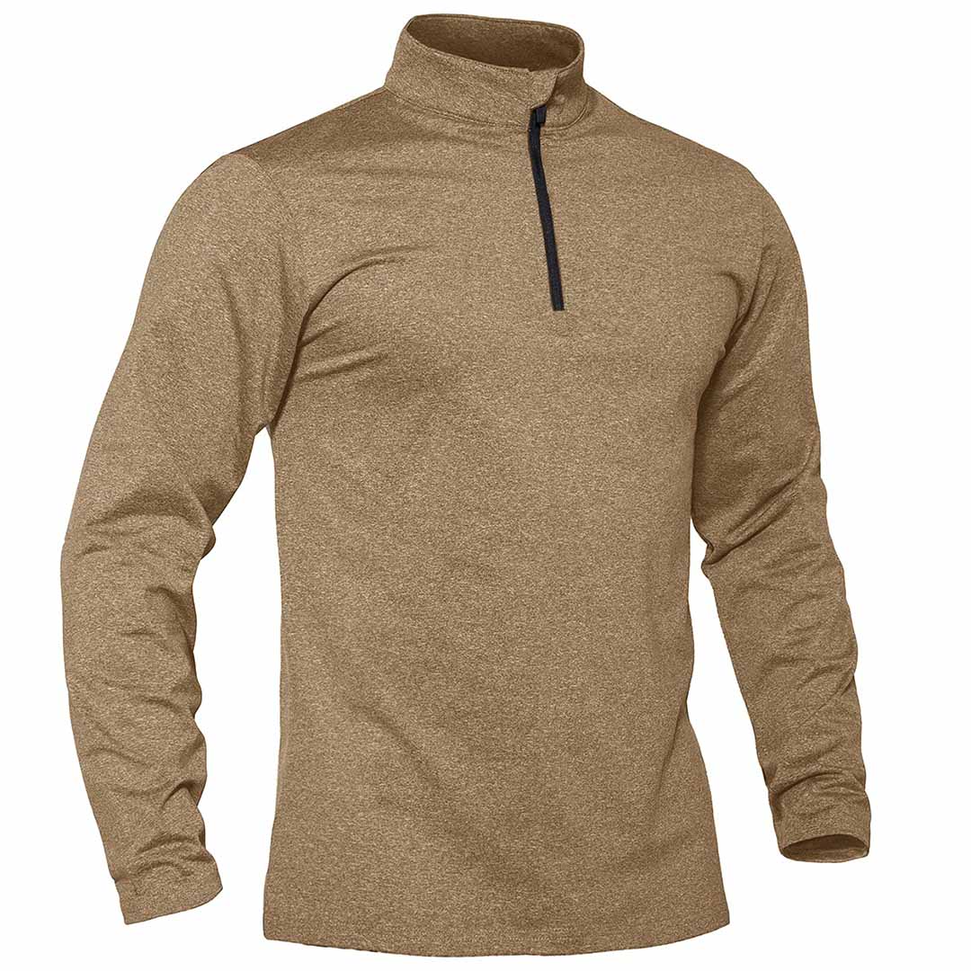 TACVASEN Khaki Men's Quarter Zip Thermal Fleece Lined Pullover Sweatshirt