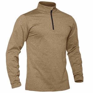 TACVASEN Khaki Men's Quarter Zip Thermal Fleece Lined Pullover Sweatshirt