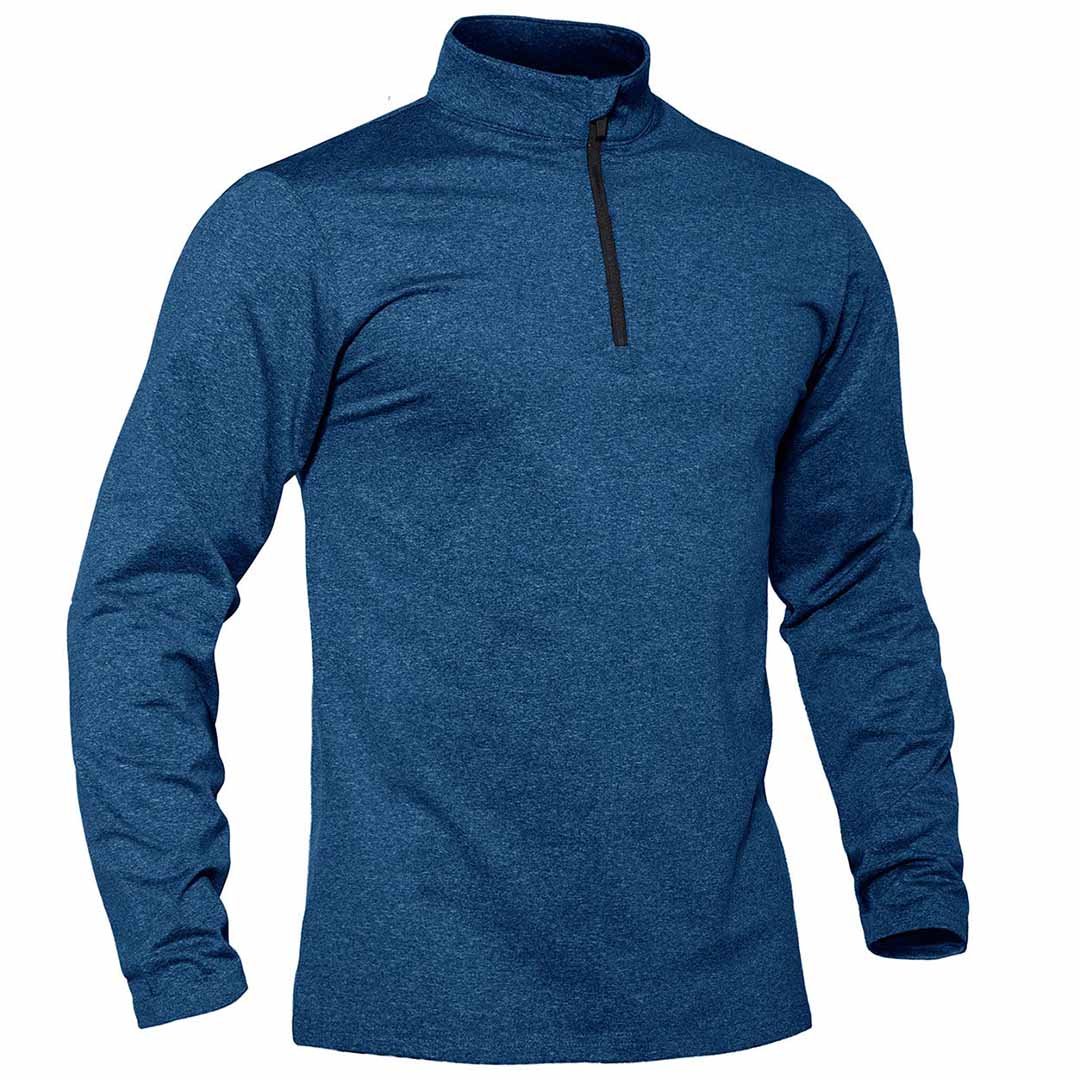 TACVASEN Medium Blue Men's Quarter Zip Thermal Fleece Lined Pullover Sweatshirt