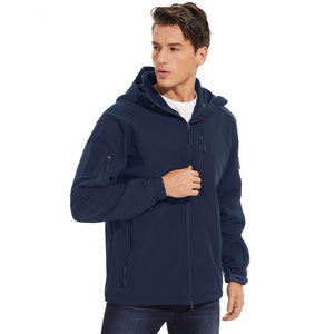 TACVASEN Navy Men's Tactical Jacket with Hood Softshell Coat