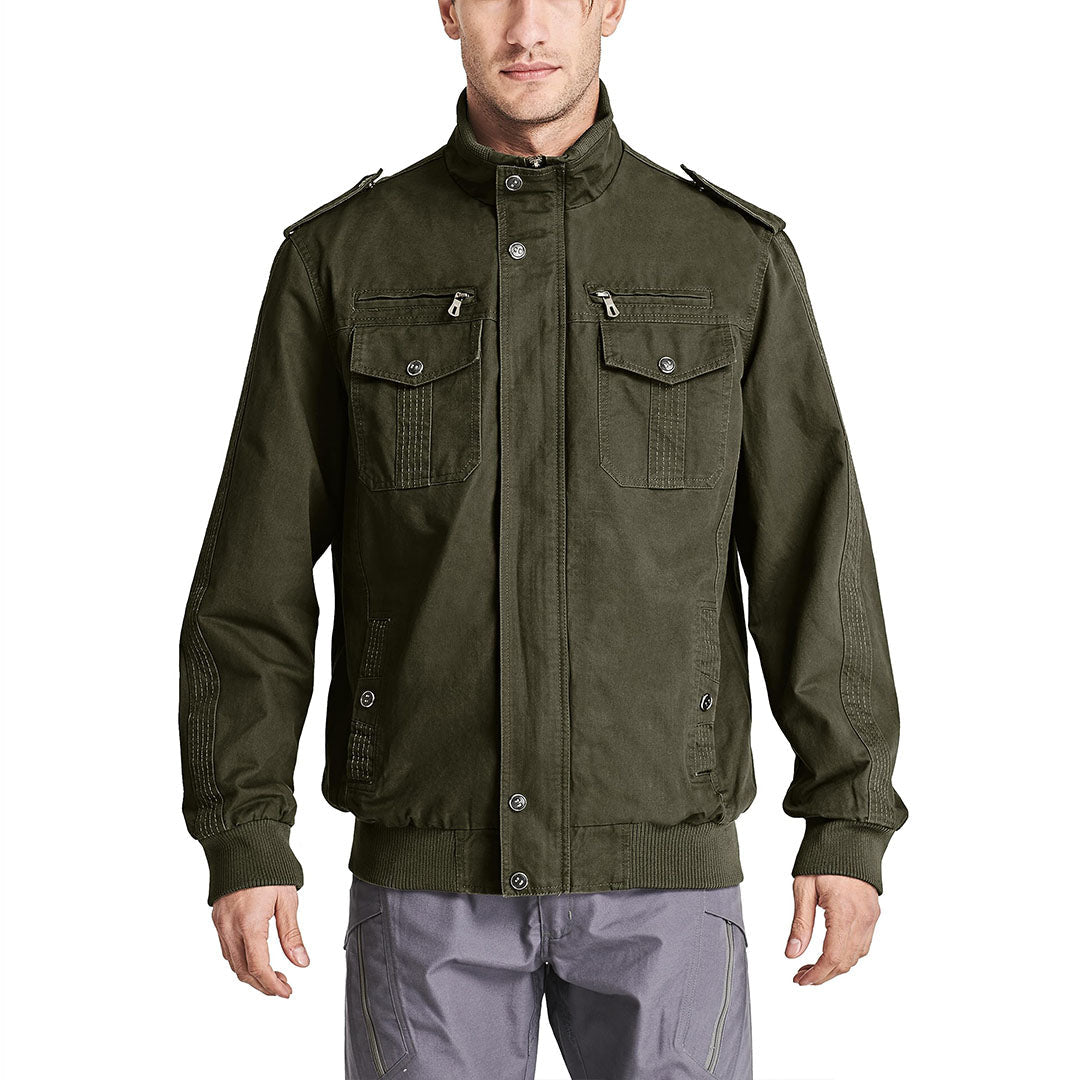 TACVASEN Army Green Men's Military Cargo Jacket Lightweight Tactical Windbreaker