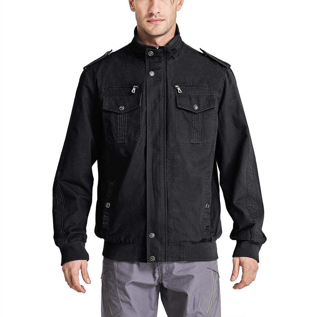 TACVASEN Black Men's Military Cargo Jacket Lightweight Tactical Windbreaker