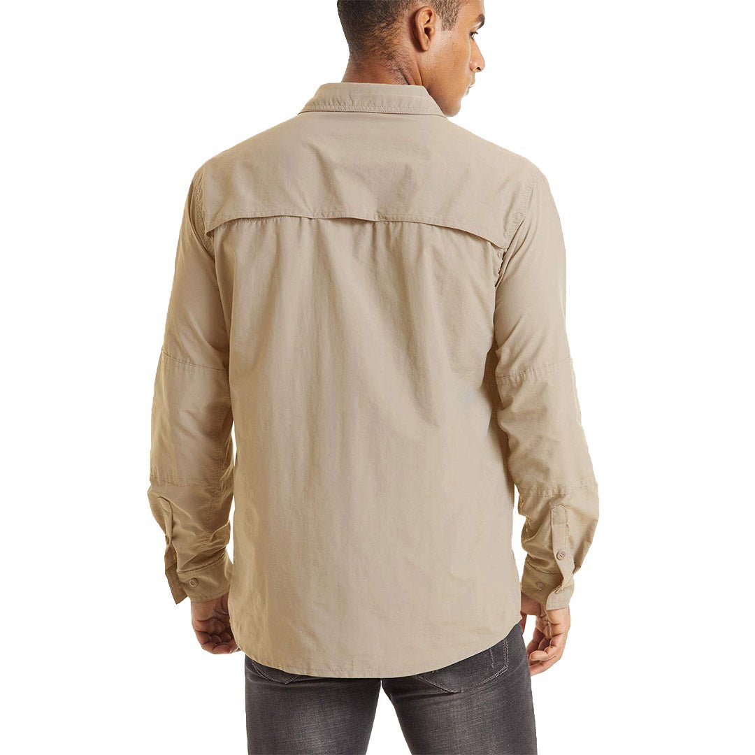 TACVASEN Khaki Men's Tactical UPF Sun Protection Long Sleeve Shirt