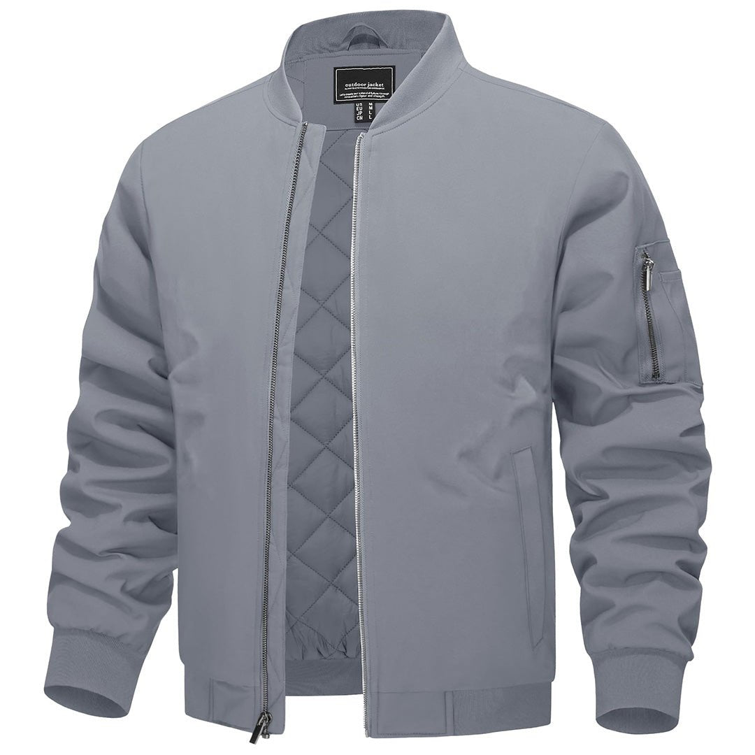 TACVASEN Light Grey Thermal Quilted Waterproof Bomber Jacket