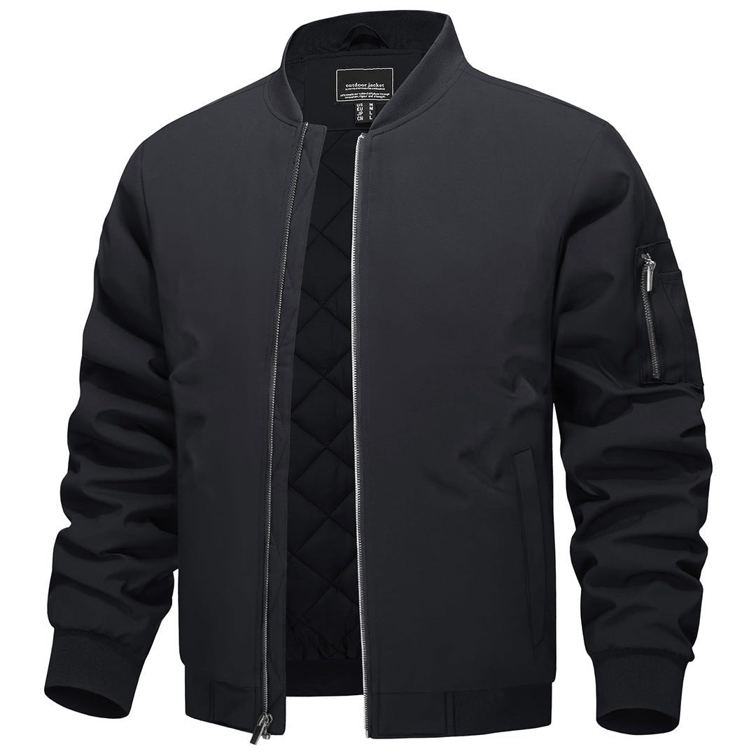TACVASEN Black Thermal Quilted Waterproof Bomber Jacket