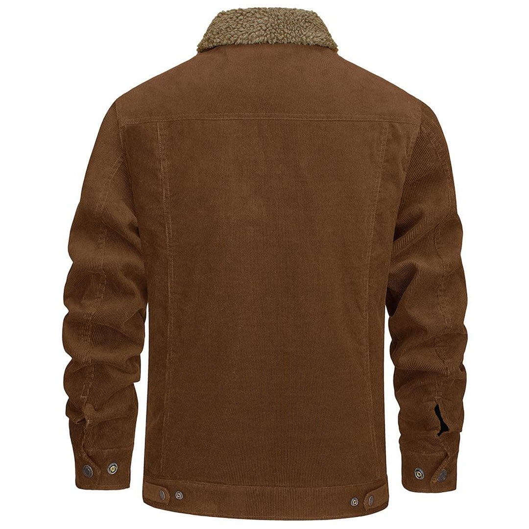 TACVASEN Brown Men's Corduroy Jacket Sherpa Lined Warm Winter Coat Cargo Jacket