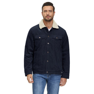 TACVASEN Black Men's Corduroy Jacket Sherpa Lined Warm Winter Coat Cargo Jacket