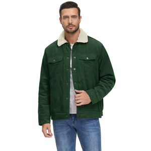 TACVASEN Black Men's Corduroy Jacket Sherpa Lined Warm Winter Coat Cargo Jacket