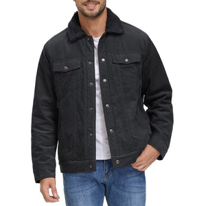 TACVASEN Black Men's Corduroy Jacket Sherpa Lined Warm Winter Coat Cargo Jacket