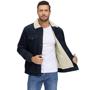 TACVASEN Black Men's Corduroy Jacket Sherpa Lined Warm Winter Coat Cargo Jacket