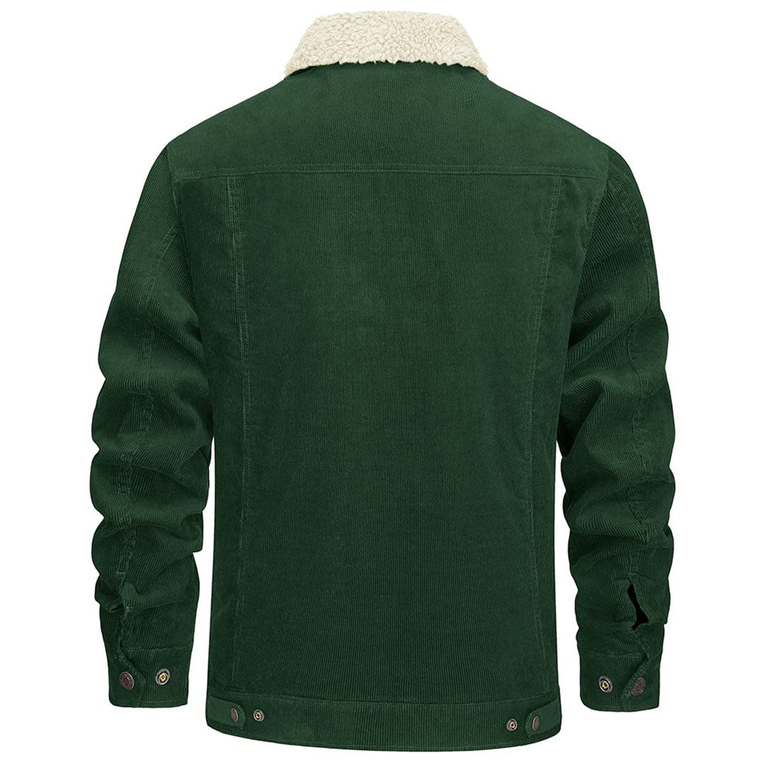 TACVASEN Forest Green Men's Corduroy Jacket Sherpa Lined Warm Winter Coat Cargo Jacket