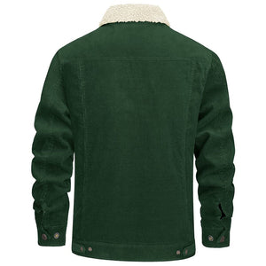 TACVASEN Forest Green Men's Corduroy Jacket Sherpa Lined Warm Winter Coat Cargo Jacket
