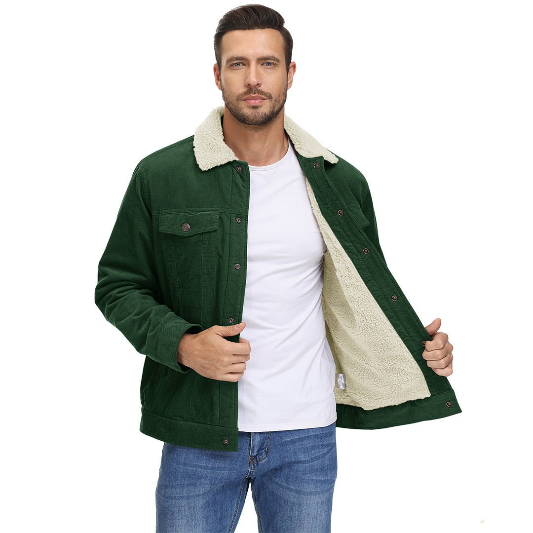 TACVASEN Black Men's Corduroy Jacket Sherpa Lined Warm Winter Coat Cargo Jacket
