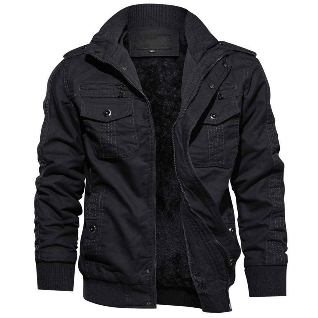 TACVASEN Black Men's Fleece Lined Tactical Bomber Jacket