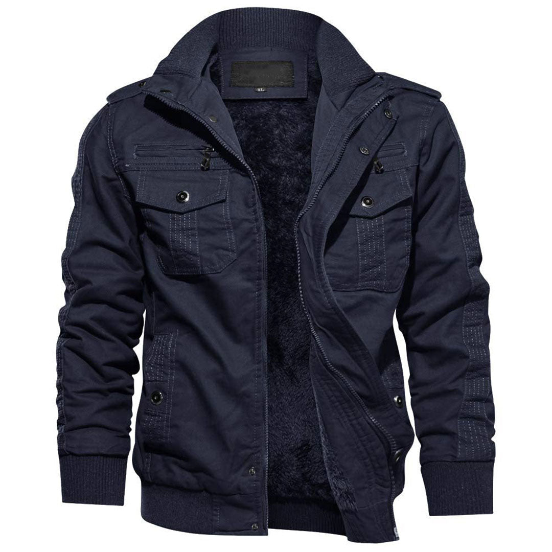 TACVASEN Navy Men's Fleece Lined Tactical Bomber Jacket