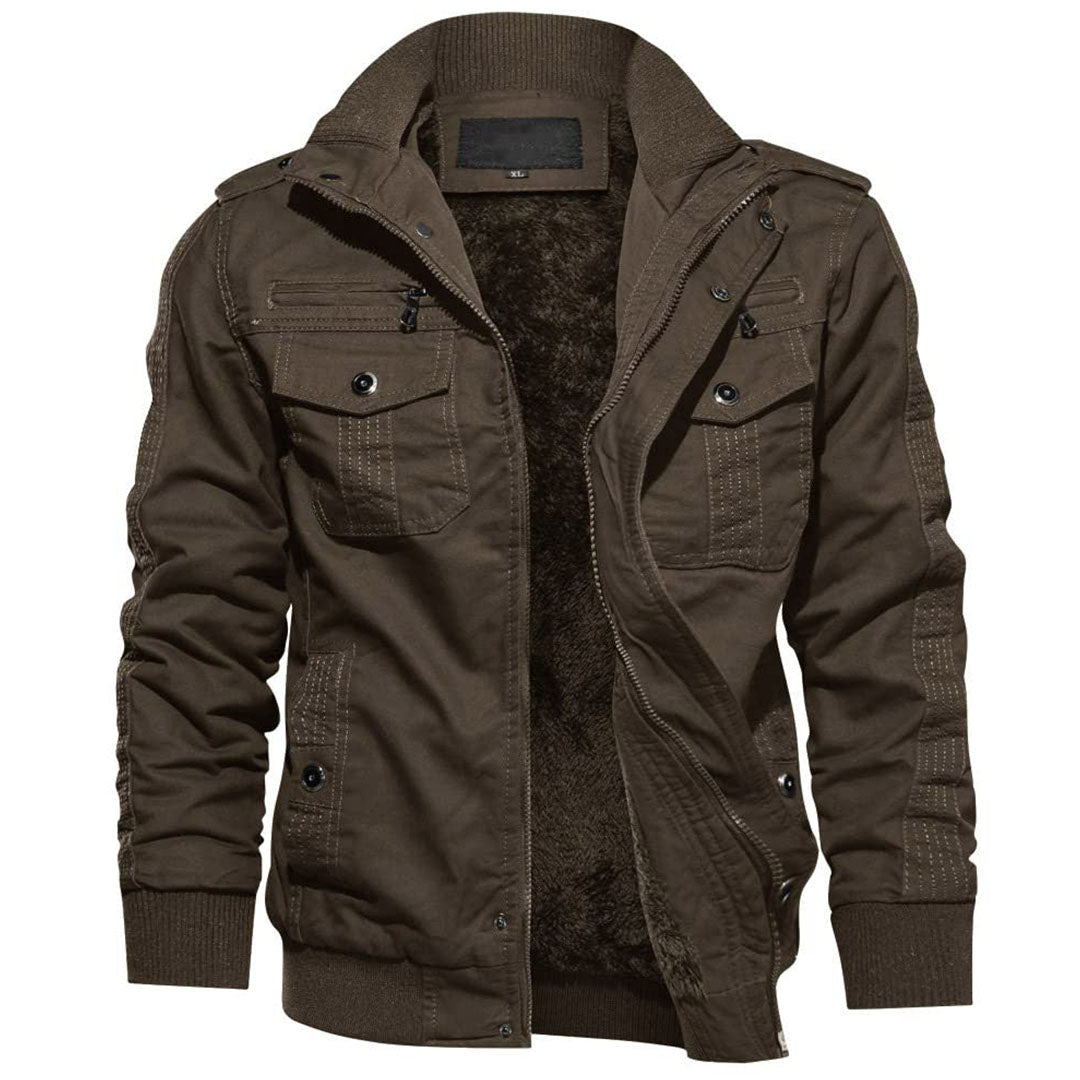 TACVASEN Coffee Men's Fleece Lined Tactical Bomber Jacket