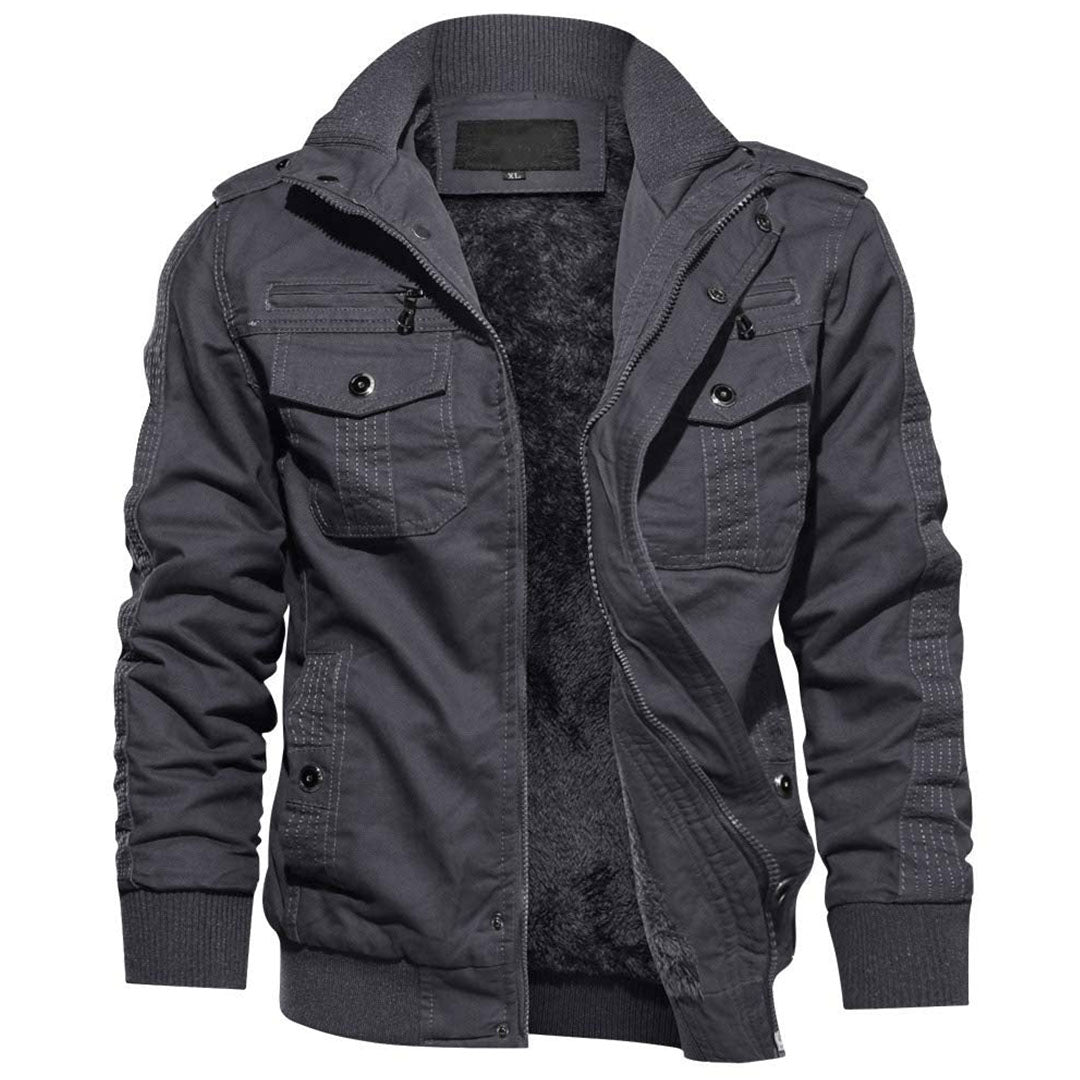 TACVASEN Dark Grey Men's Fleece Lined Tactical Bomber Jacket
