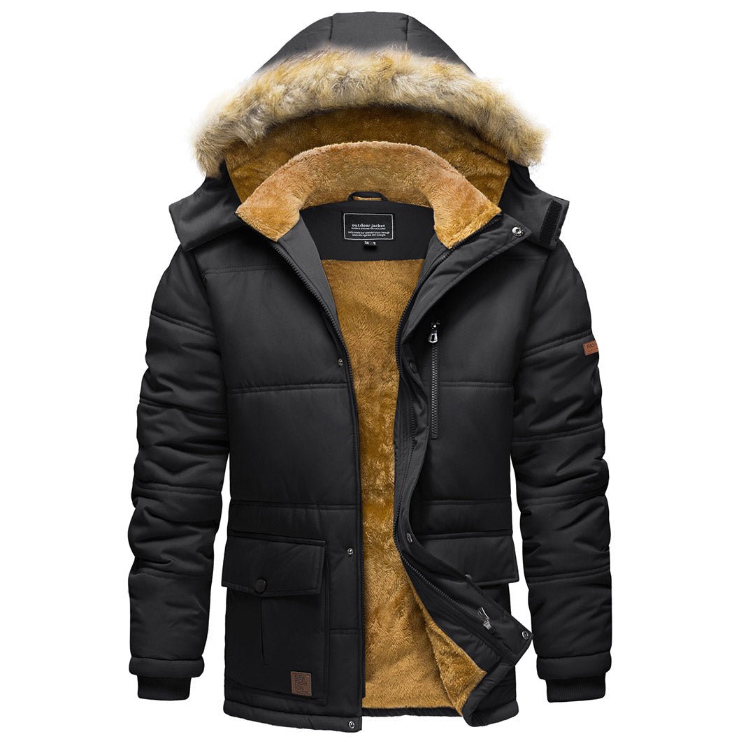 TACVASEN Black Men's Winter Jacket with Hood Water Repellent Windproof Coat