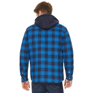 TACVASEN Blue Men's Quilted Plaid Flannel Detachable Hooded Jacket