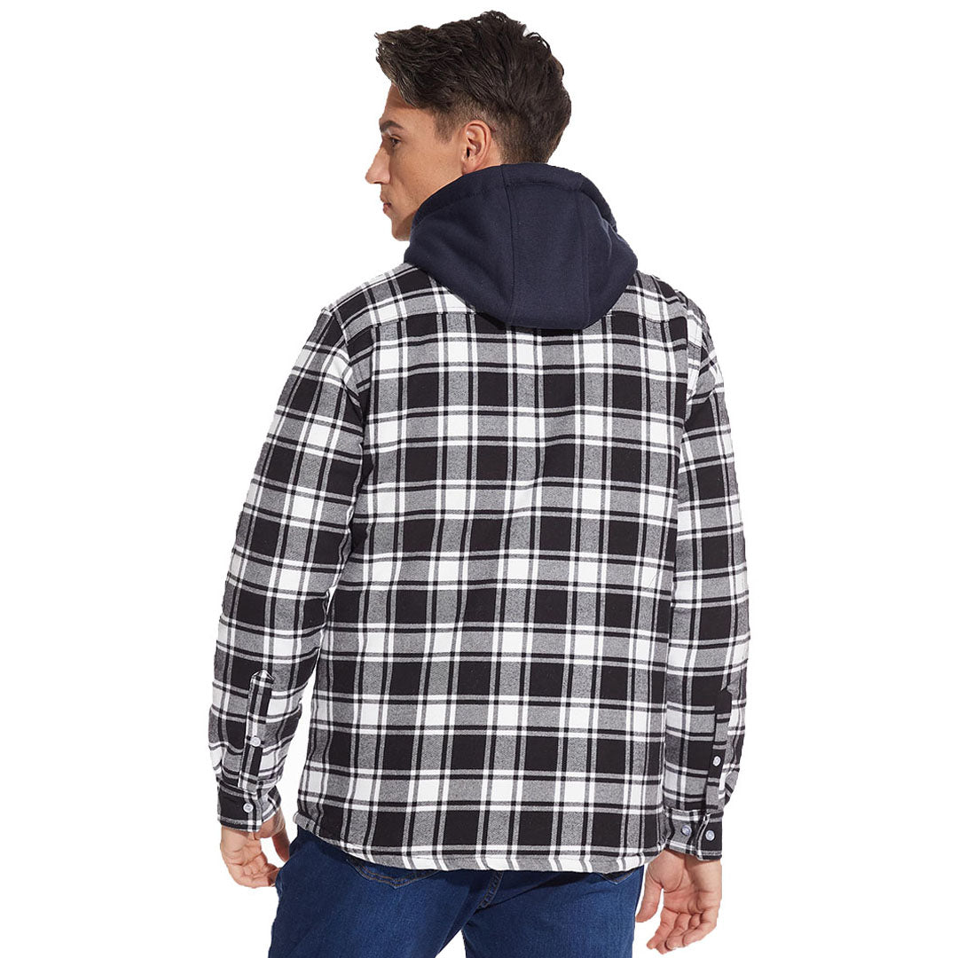 TACVASEN Blue Men's Quilted Plaid Flannel Detachable Hooded Jacket