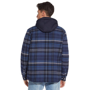 TACVASEN Blue Men's Quilted Plaid Flannel Detachable Hooded Jacket