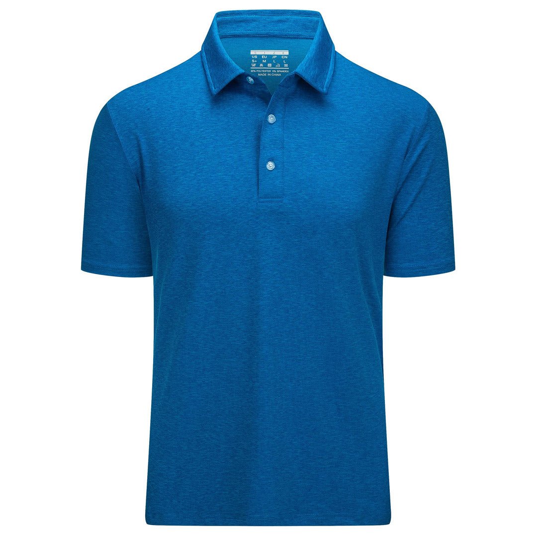 TACVASEN Sea Blue Men's Golf 3 Buttons Spread Collar Solid Quick Dry Polo Shirt
