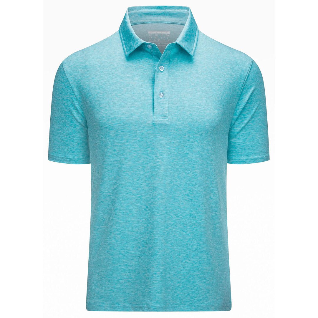 TACVASEN Water Blue Men's Golf 3 Buttons Spread Collar Solid Quick Dry Polo Shirt