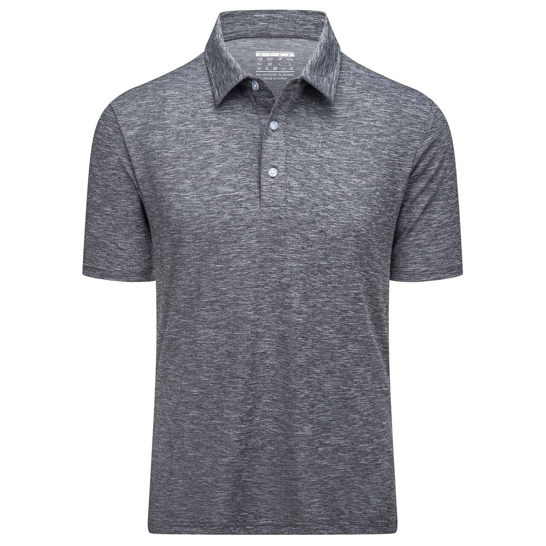 TACVASEN Dark Grey Men's Golf 3 Buttons Spread Collar Solid Quick Dry Polo Shirt