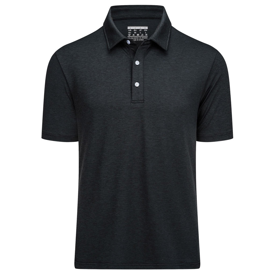TACVASEN Black Men's Golf 3 Buttons Spread Collar Solid Quick Dry Polo Shirt