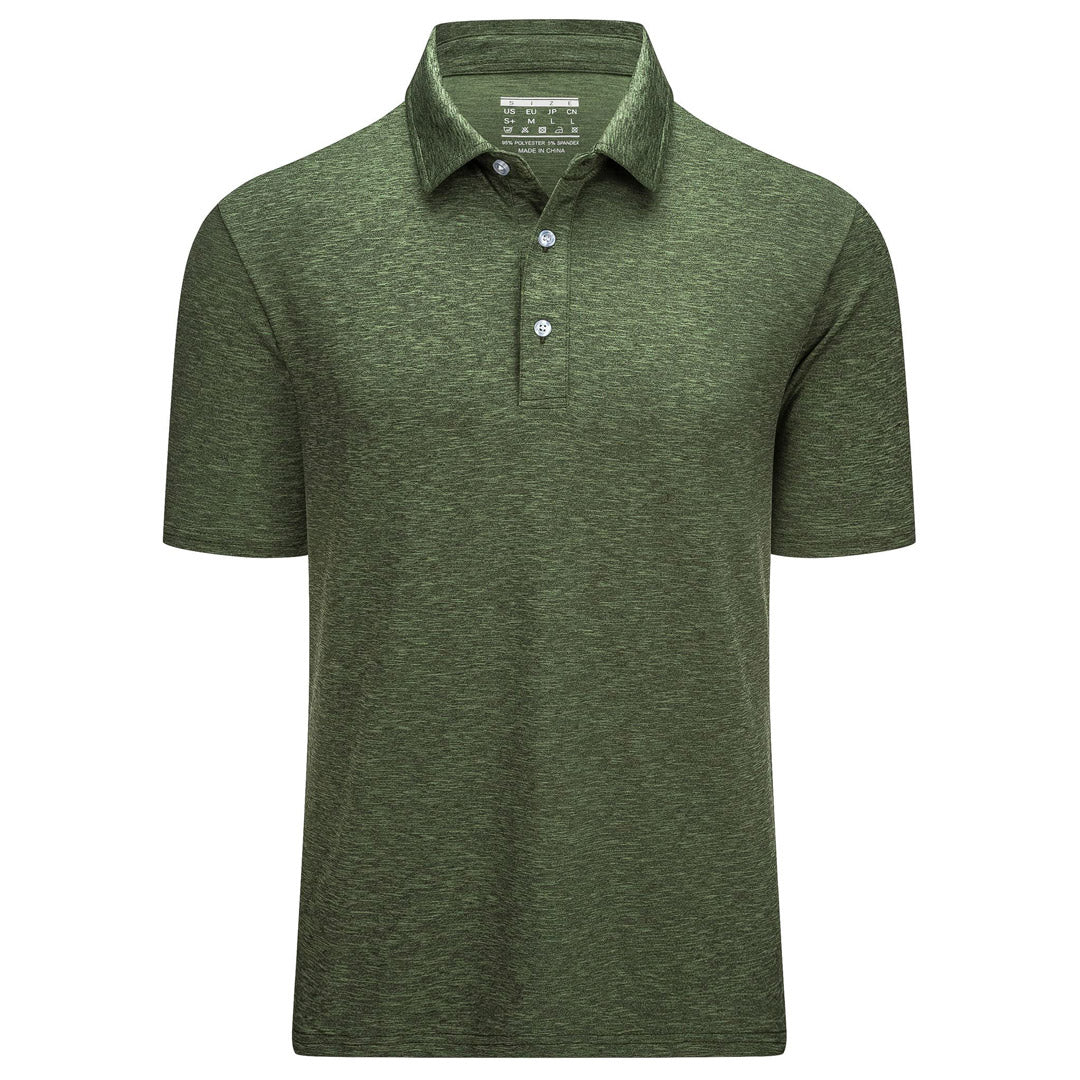 TACVASEN Army Green Men's Golf 3 Buttons Spread Collar Solid Quick Dry Polo Shirt