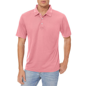 TACVASEN Grey Pink Men's Dry Fit Short Sleeve Performance Golf Polo Work Shirt